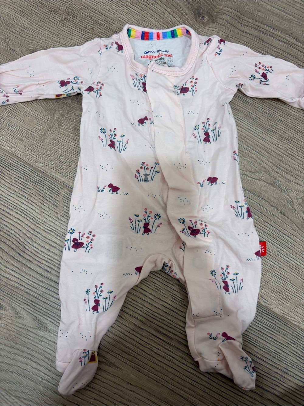 Magnetic Me Light Pink Floral & Bunny Footed One-Piece